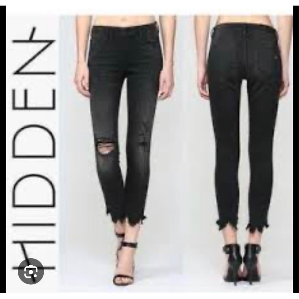 Hidden Jeans Los Angeles Black Distressed Shark Bite Hem Skinny Jeans Size 25